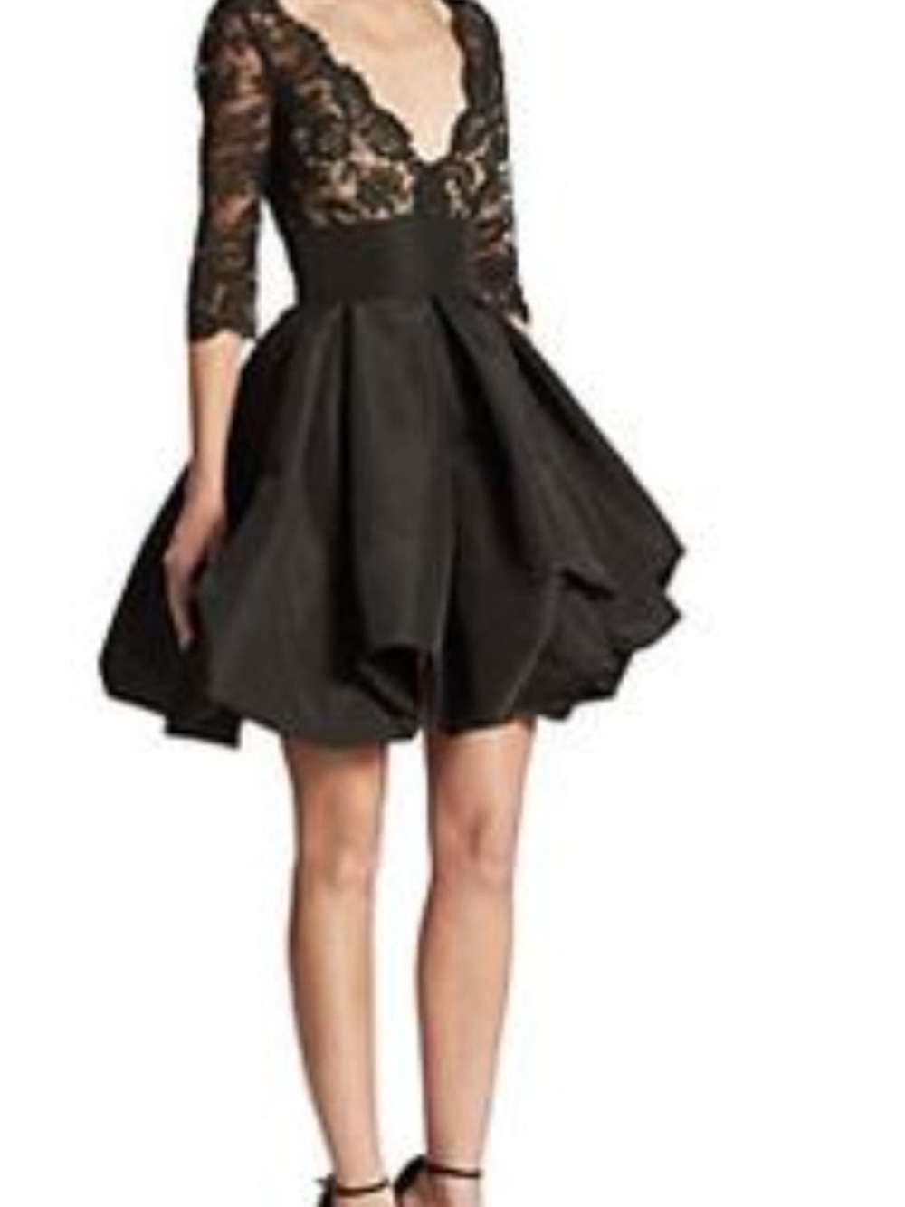 Betsy & Adam Black Lace V-Neck Fit-and-Flare Mini Dress